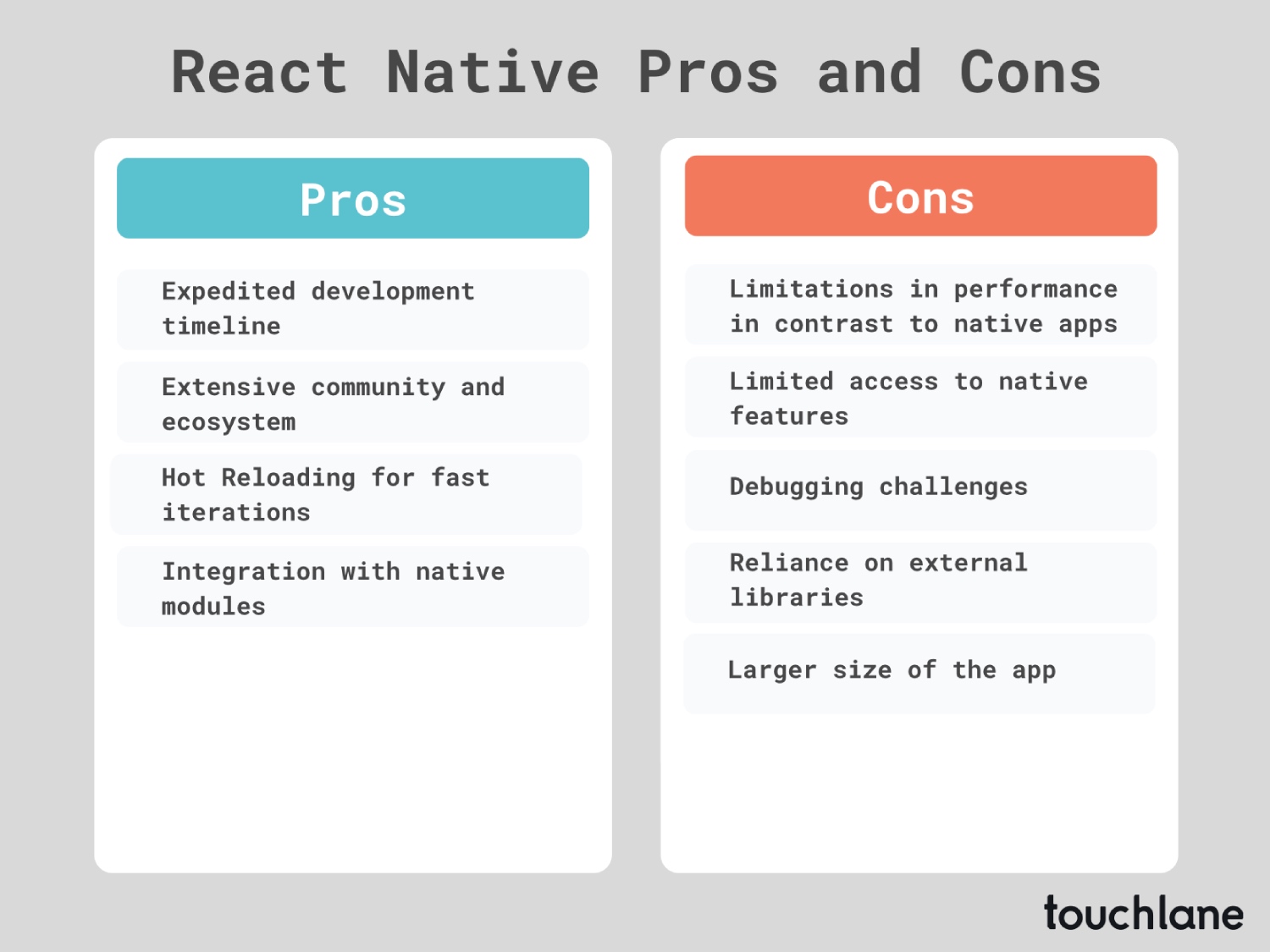 
pros and cons about using react native​